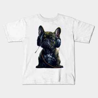 Cute french bulldog listening music Kids T-Shirt